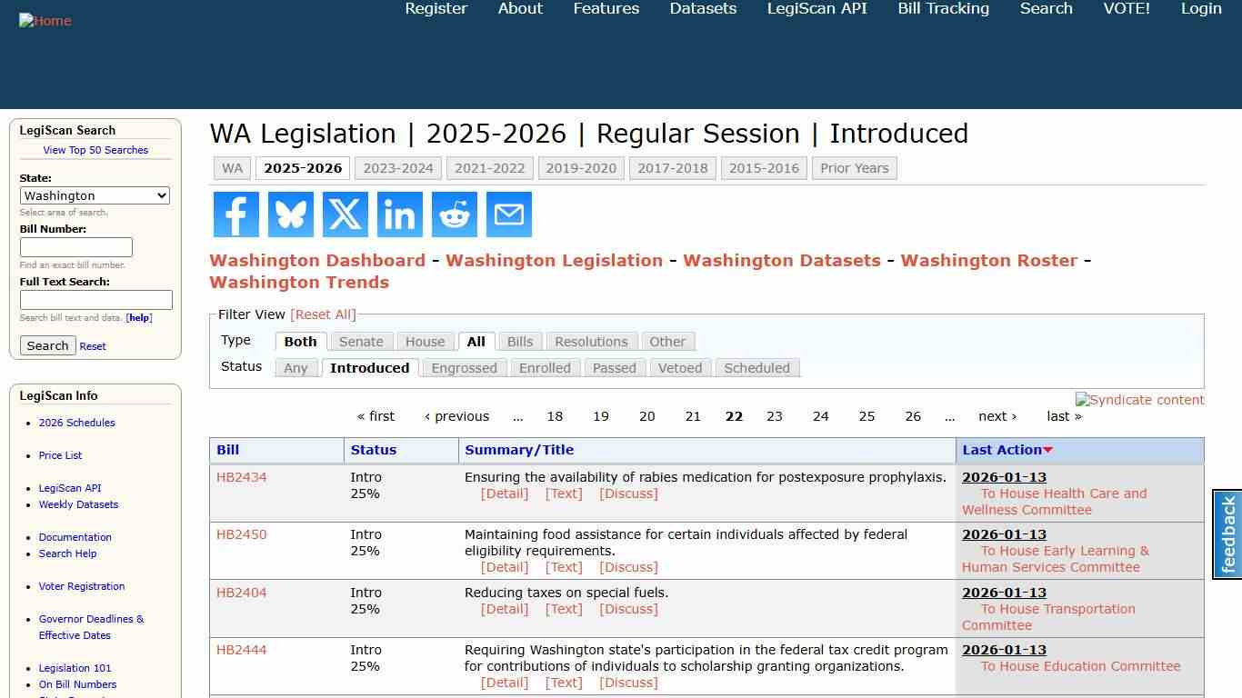WA Legislation 2025-2026 Regular Session Introduced LegiScan